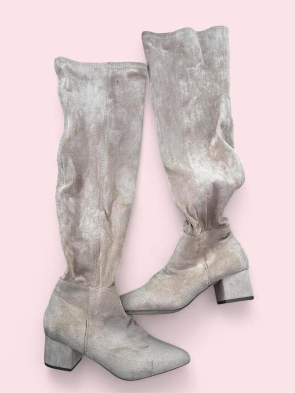 Miss Lola Light Tan Over-the-Knee Suede Block Heel Boots